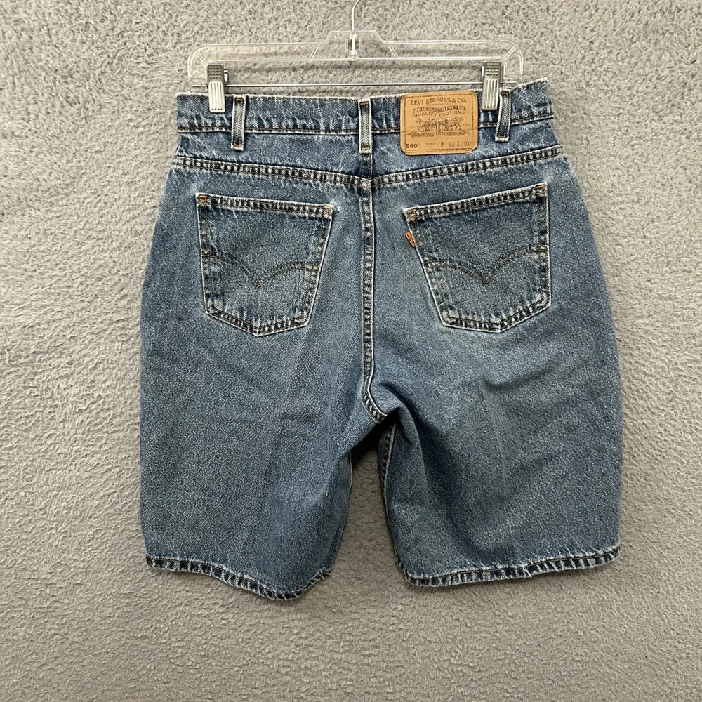 Vintage Levis Shorts Mens 32 Blue Denim 560 Relaxed Orange Tab Bermuda Jorts USA